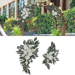 2x結婚式のアーチの花ひまわりの装飾素朴な背景ドアパーティーホワイト