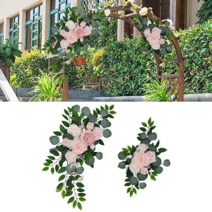 2x結婚式のアーチの花ひまわりの装飾素朴な背景ドアパーティーピンク