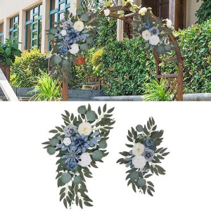 2x結婚式のアーチの花ひまわりの装飾素朴な背景ドアパーティーホワイトブルー