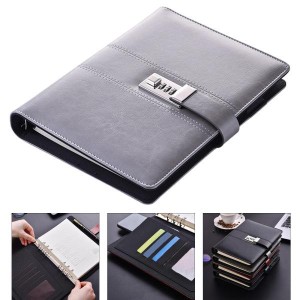 PUジャーナルノートブックパッド（ロック戦略付き）Deily Record Diary Stationery Grey