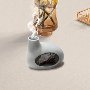 ホルダー セラミック香炉 煙突装飾付き コーン香炉 グレー