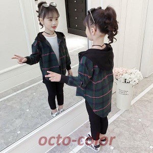 ブラウス キッズ 女の子 子供服 トップス 長袖 シャツ 春秋 韓国子供服 ジュニア 折り襟 チェック柄 カジュアル インナー 可愛い おしゃ