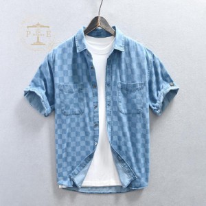 シャツ メンズ デニムシャツ メンズシャツ 半袖シャツ メンズ チェックシャツ 柄シャツ メンズ ストリート 夏服 メンズ