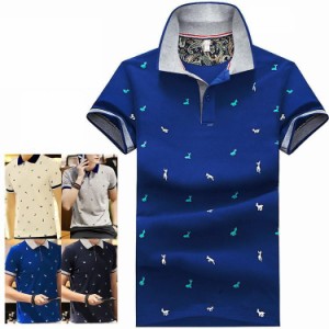 ポロシャツ メンズ 半袖ポロ ゴルフ POLO ゴルフウェア トップス カットソー tシャツ 鹿プリント 小柄 スリム 2024 夏