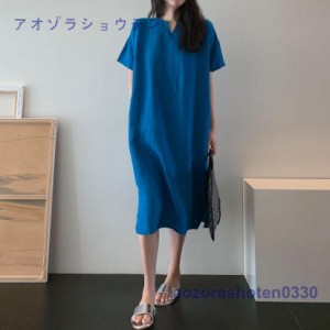 ワンピース リネン風ワンピース 夏 レディース ロングワンピース 40代 マキシワンピ 大きいサイズ 体型カバー ゆったり 半袖 30代 50代 