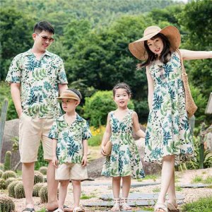 親子 ペアルック シャツ ペア ワンピース アロハシャツ 夏服 親子コーデ 親子ペアｔシャツ 半袖 コーデ 夏 ロング ハーフ パンツ 家族 親