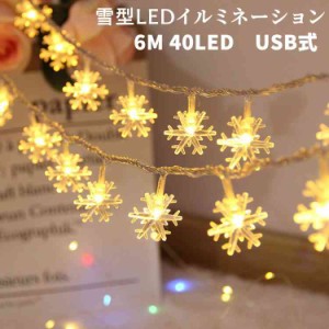 イルミネーションライト LED  USB式 雪型LED  6M 40LED  モチーフライト ジュエリーライト 電飾 電球 デコレーション LEDストリングライ