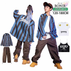 キッズ ダンス衣装 子供服 男の子 女の子 韓国子供服 セットアップ ヒップホップ ジャケット 派手 hiphop パーカー 縞柄 パンツ ステージ