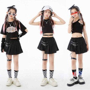 ガールズ ダンス 衣装 ジャズ キッズ 女の子 衣装 黒 へそ出し スカート チアガール ヒップホップ 韓国 k-pop HIPHOP衣装 イベント 発表