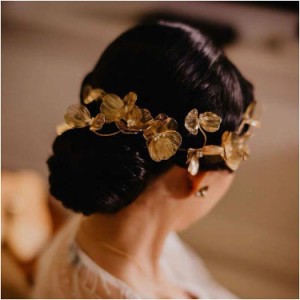 ウエディング ヘッドドレス＋イヤリング フラワー ゴールド 髪飾り 花嫁 ウェディング 結婚式 発表会 演奏会 披露宴 ブライダル パーティ