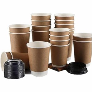 紙コップ 二重断熱紙コップ 使い捨てドリンクカップ 100個 蓋付き コーヒー カップ お茶カップ 耐熱 ペーパーカップ 厚紙 カップ 業務用