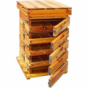 蜜蜂巣箱 ミツバチ 巣箱 重箱式 養蜂箱 杉材 蜂ハイブ 格子箱 煮蝋 蜜蜂飼育箱 巣枠不要 自然造蜜 防水性と防食性 5階/5窓