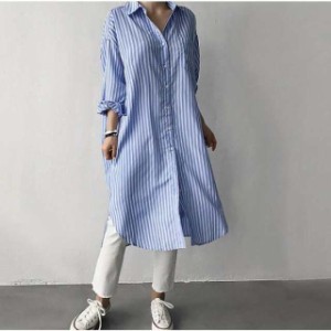 ワンピース シャツワンピース レディース 春 春夏 長袖 夏 ロングシャツ レディース ロングワンピース ロング丈 春服 長袖 ストライプ 大