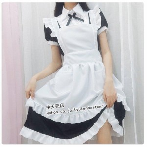 ワンピース 可愛い メイド服 4点セット メイド エプロン コスプレ衣装 ハロウィン 女性用 コスチューム 仮装 喫茶店 メイドカフェ おしゃ