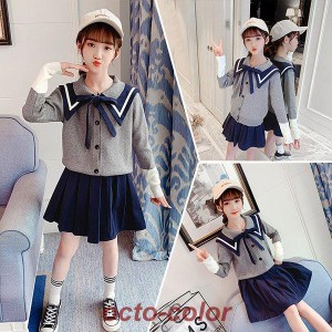 子供服 女の子 韓国子供服 セットアップ キッズ 秋服 長袖 セーター カットソー 蝶結び スカート 子ども服 ジュニア おしゃれ 可愛い 新