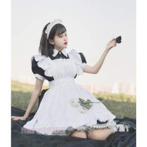 メイド服 黒白 半袖 長袖 レディース コスプレ ワンピース 膝丈 エプロン クラシカル ロイヤルメイド ロリータ フリル クラシカル 制服 