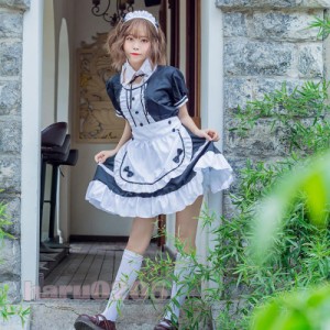 メイド服 ワンピース 半袖 黒白 ピンク レディース コスプレ 膝丈 エプロン クラシカル ロイヤルメイド ロリータ フリル クラシカル 制服