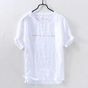 Tシャツ メンズ  半袖 リネンTシャツ 麻100％ Tシャツ 半袖Tシャツ 薄手 涼しい 白 ホワイト 夏物 新作