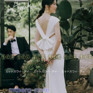 ウエディングドレス 二次会 花嫁 前撮り ウエディングドレス バックリボン ロングドレス 結婚式 大人可愛い エレガント シンプル リゾー