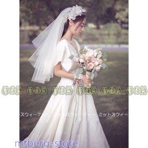 ウエディングドレス 二次会 花嫁 結婚式 Aライン 半袖 シンプル ウエディングドレス ブライダル 披露宴 発表会 挙式 ロング丈 演奏会 フ