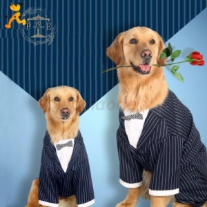 犬服 洋服 紳士 ドッグウェア タキシード ストライプ フォームスーツ 新郎 リボン ネックレス 中型犬 大型犬 結婚式 お祝い 記念パーティ