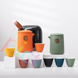 【茶器/茶道具】蓋付茶器 急須 セット 収納バッグ付き 携帯式 軽量 旅行 アウトドア先 便利 ギフト 茶具セット 茶道 中国茶道具 工夫茶 