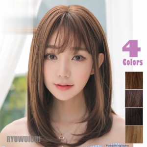 ウィッグ セミロング ミディアム 自然 かつら フルウィッグ カール ウェーブ ストレート レディース wig ヘアネット付き