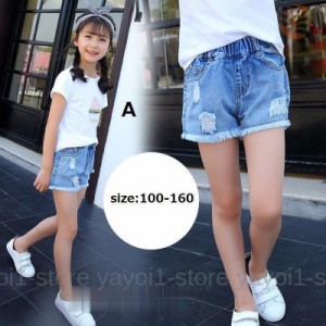 全8色 デニム ショートパンツ キッズ 子供服 ダメージ 短パン 半ズボン シンプル 夏物 ボトムス ウエストゴム カジュアル 女児 子ども服 