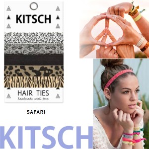 【KITSCH　キッチュ】【SAFARI 】 カリフォルニア発キュートなヘアゴム Hair Tie カラフル 無地 プリント ヘアタイ 5本セット 