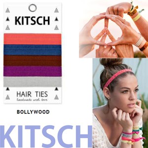 【KITSCH　キッチュ】【BoLLYWood 】 カリフォルニア発キュートなヘアゴム Hair Tie カラフル 無地 プリント ヘアタイ 5本セット 