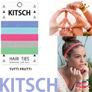  【KITSCH　キッチュ】【TUTTI FRUTTI】 カリフォルニア発キュートなヘアゴム Hair Tie カラフル 無地 プリント ヘアタイ 5本セット