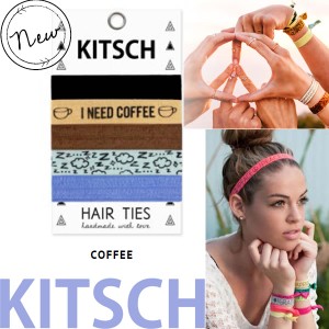  【KITSCH　キッチュ】【COFFEE】 カリフォルニア発キュートなヘアゴム Hair Tie カラフル 無地 プリント ヘアタイ 5本セット 