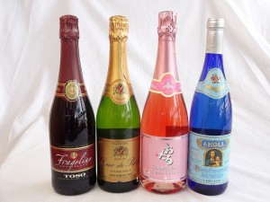 甘口ワイン4本セット スパークリングいちご、白、ロゼワイン 白ワイン 720ml×4本 