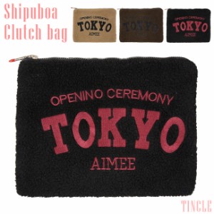 クラッチバッグ もこもこ ロゴ TOKYO ビッグポーチ 刺繍 iPadケース レディース ZB159　