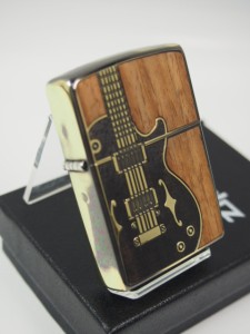 ジッポーZippo アンティーク ギター真鍮BS（両面）ウッド木象嵌BrassWood