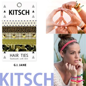  【KITSCH　キッチュ】【G.I. Jane】 カリフォルニア発キュートなヘアゴム Hair Tie カラフル 無地 プリント ヘアタイ 5本セット 