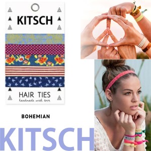【KITSCH　キッチュ】【BOhemian 】 カリフォルニア発キュートなヘアゴム Hair Tie カラフル 無地 プリント ヘアタイ 5本セット