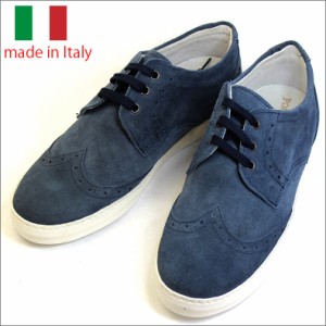 イタリア製 シューズ スエード レザー スニーカー レースアップ ウイングチップ ジーンズ ブルー 紳士靴 革靴 togo-jeans 