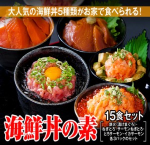 プレミアム認定のお店！海鮮丼１5食セット（マグロ漬け3p・ネギトロ3P+サーモンネギトロ3p+トロサーモン3p+イカ3P）