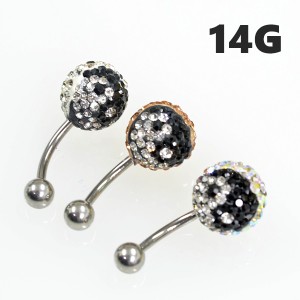 陰陽/インヤン パヴェボール【12mm】へそピアス バナナバーベル サージカルステンレス(医療用)【14G/1.6mm】