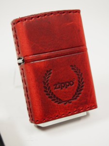 ジッポーZippo 革巻き ジッポーロゴ月桂樹（レッド赤）RD-7プレーン★新品