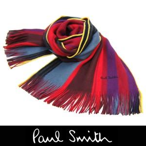 Paul Smith ポールスミス マフラー フリンジ マルチストライプ レッド (64) 927B S850 R