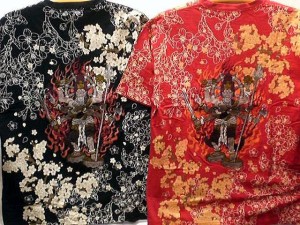 華鳥風月　和柄　半袖Tシャツ　軍茶利明王刺繍