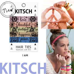 【KITSCH　キッチュ】【I AM】 カリフォルニア発キュートなヘアゴム Hair Tie カラフル 無地 プリント ヘアタイ 5本セット 