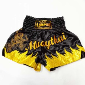 新品 サテン 18 LUMPINI ボクシング パンツ S/M/L/XL 選択 黒金炎 /ムエタイ/トランクス/通販/大人/キッズ/ジュニア/子供