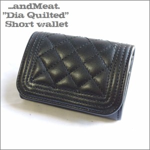 【...andMeat.】本革/メンズ/レディース/2つ折り財布 レザー キルティング ショートウォレット ブラック ホワイト