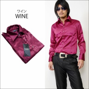 長袖シャツ メンズ サテン生地ドレスシャツ ロングシャツ デュエシャツ 長袖シャツ rm15ss-017-b-4 ワイン RMANICA ロマニカ S M L 