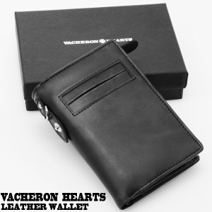 二つ折り財布 ブランド 革　送料無料　VACHERON HEARTS 本革  ブラック 折財布