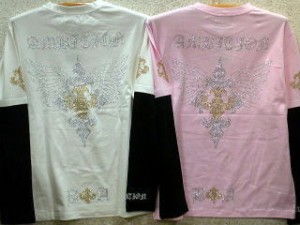 ビーアンビション 長袖レイヤードＴシャツ　ラインストーン百合ウイング　BE AMBITION