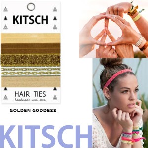  【KITSCH　キッチュ】【Golden Goddess】 カリフォルニア発キュートなヘアゴム Hair Tie カラフル 無地 プリント ヘアタイ 5本セット 